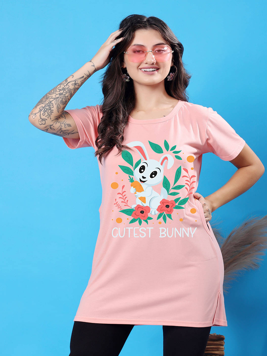 SWIFTLY Women Cotton Printed Regular Fit Round Neck T-Shirt ( Peach ) SWIFTLY Women Cotton Printed Regular Fit Round Neck T-Shirt ( Peach )