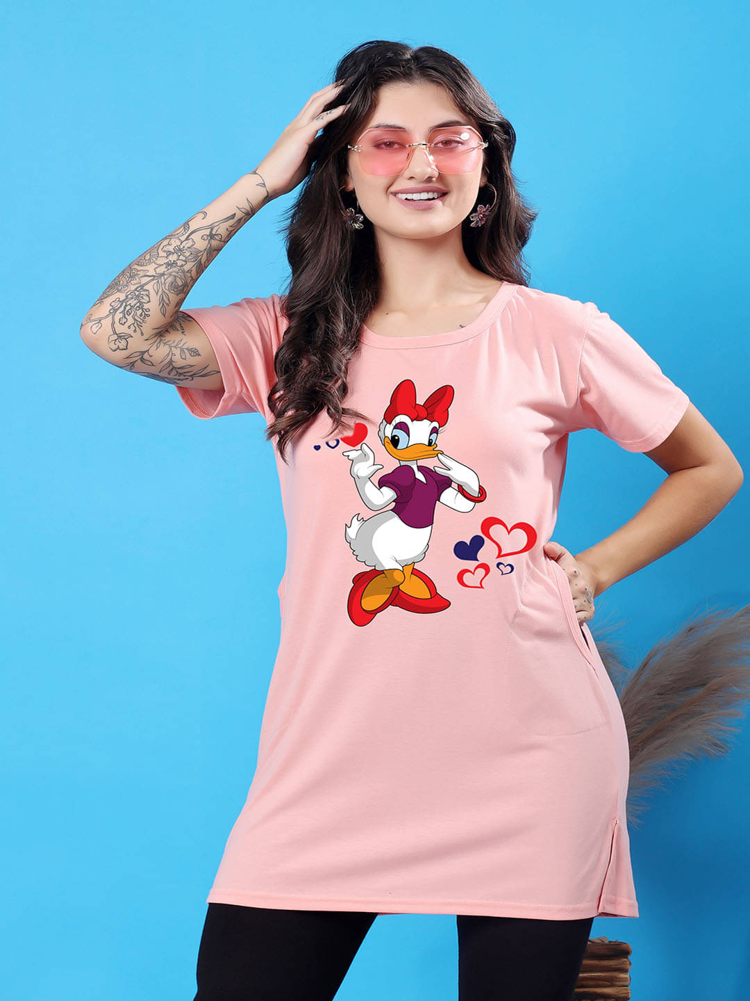     			SWIFTLY Women Cotton Printed Regular Fit Round Neck T-Shirt ( Peach )