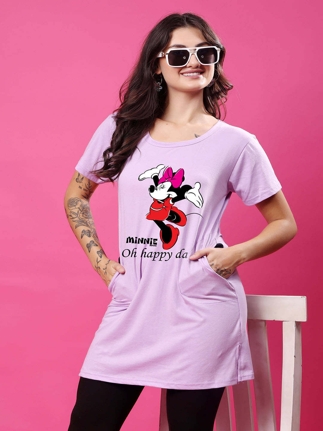     			SWIFTLY Women Cotton Printed Regular Fit Round Neck T-Shirt ( Lavender )