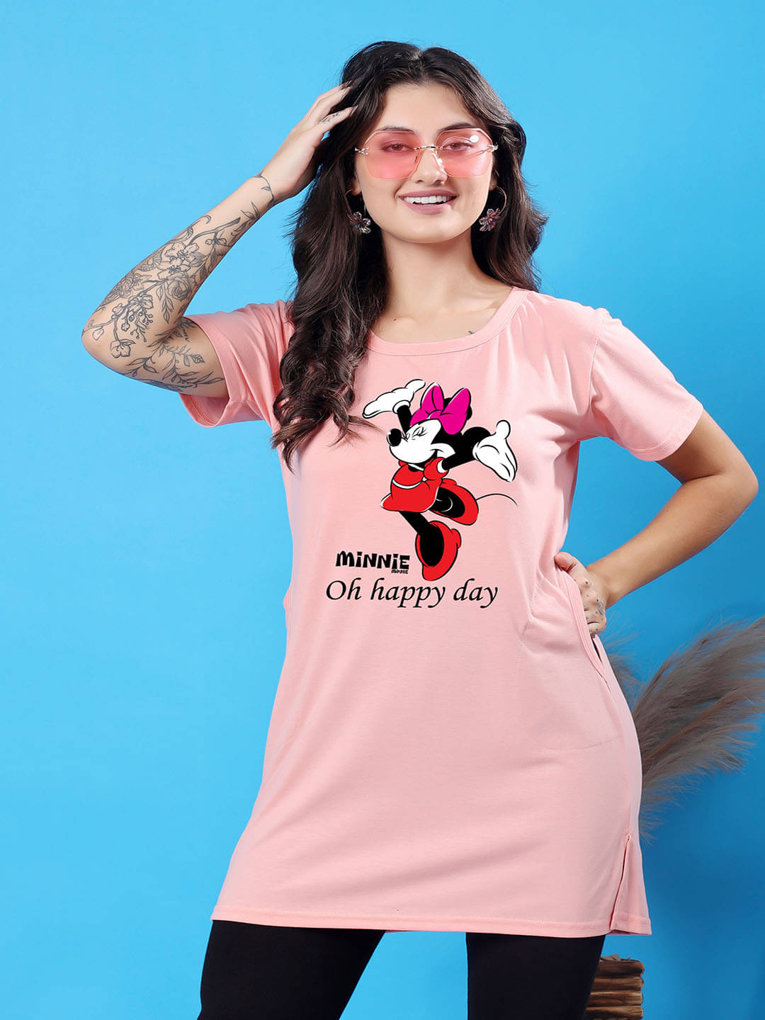     			SWIFTLY Women Cotton Printed Regular Fit Round Neck T-Shirt ( Peach )