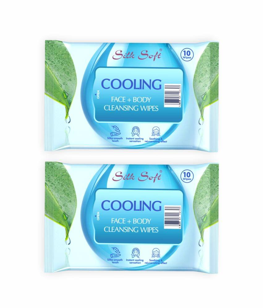     			Silk Soft Cooling Wet Wipes - 20 Pulls (Pack of 2 | 10 Each) | Refreshing, Skin-Friendly & Travel-Friendly Wipes