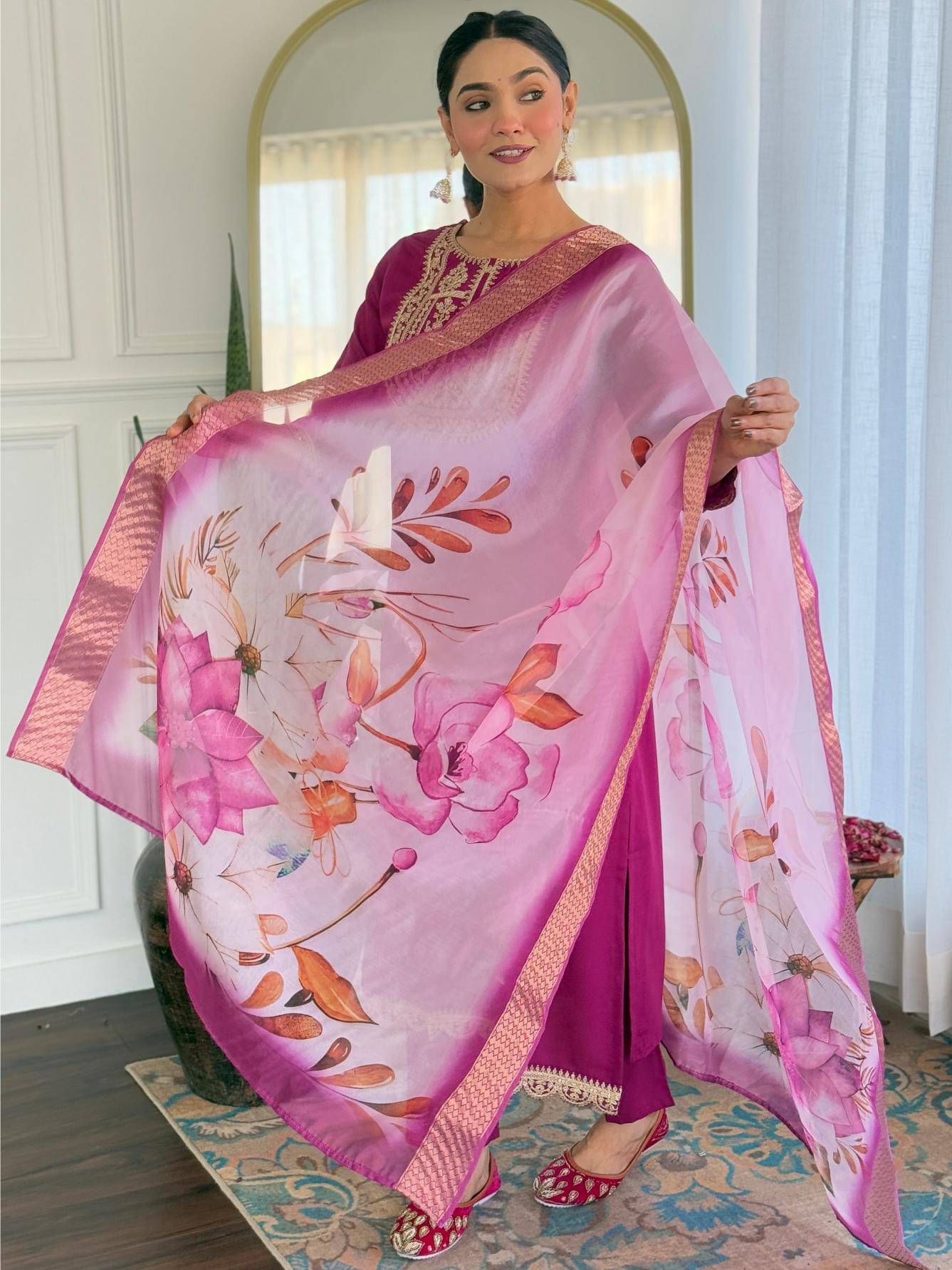 THE52 Women Viscose Embroidered Straight Kurti With Pants ( Wine ) THE52 Women Viscose Embroidered Straight Kurti With Pants ( Wine )