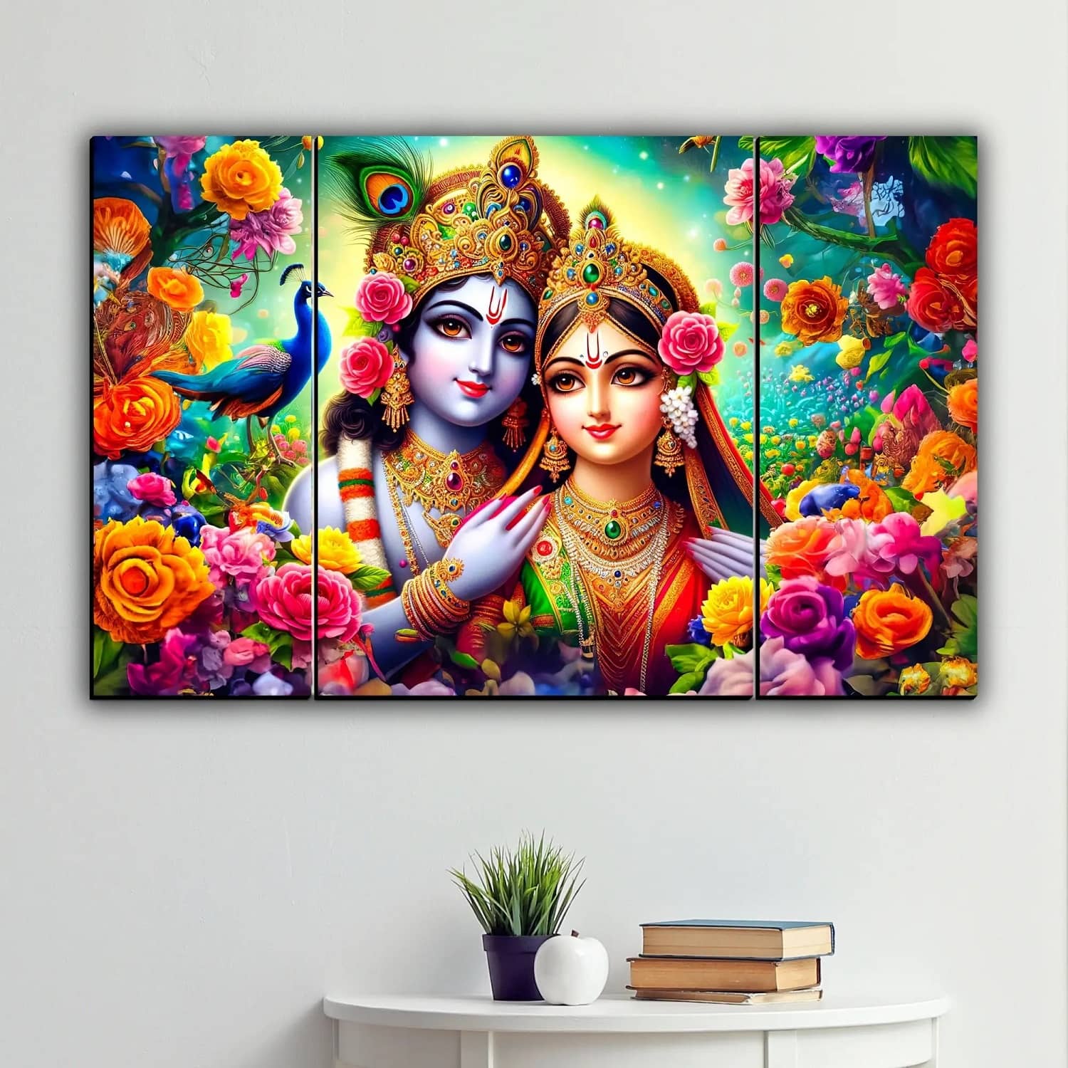TNFArt Set Of 3 Radha Krishna Wall Paintings For Living Room Gift Items 12 x 18 inch
