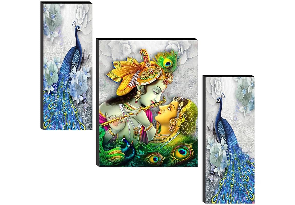     			TNFArt Set Of 3 Radha Krishna Wall Paintings For Living Room Gift Items 12 x 18 inch