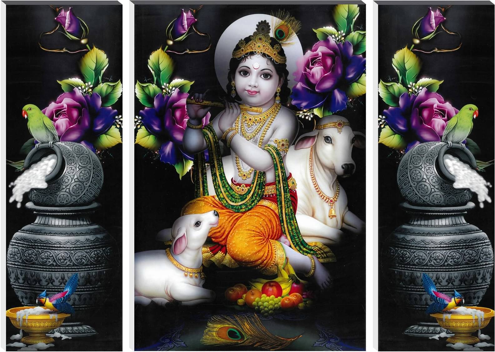     			TNFArt Set Of 3 Radha Krishna Wall Paintings For Living Room Gift Items 12 x 18 inch