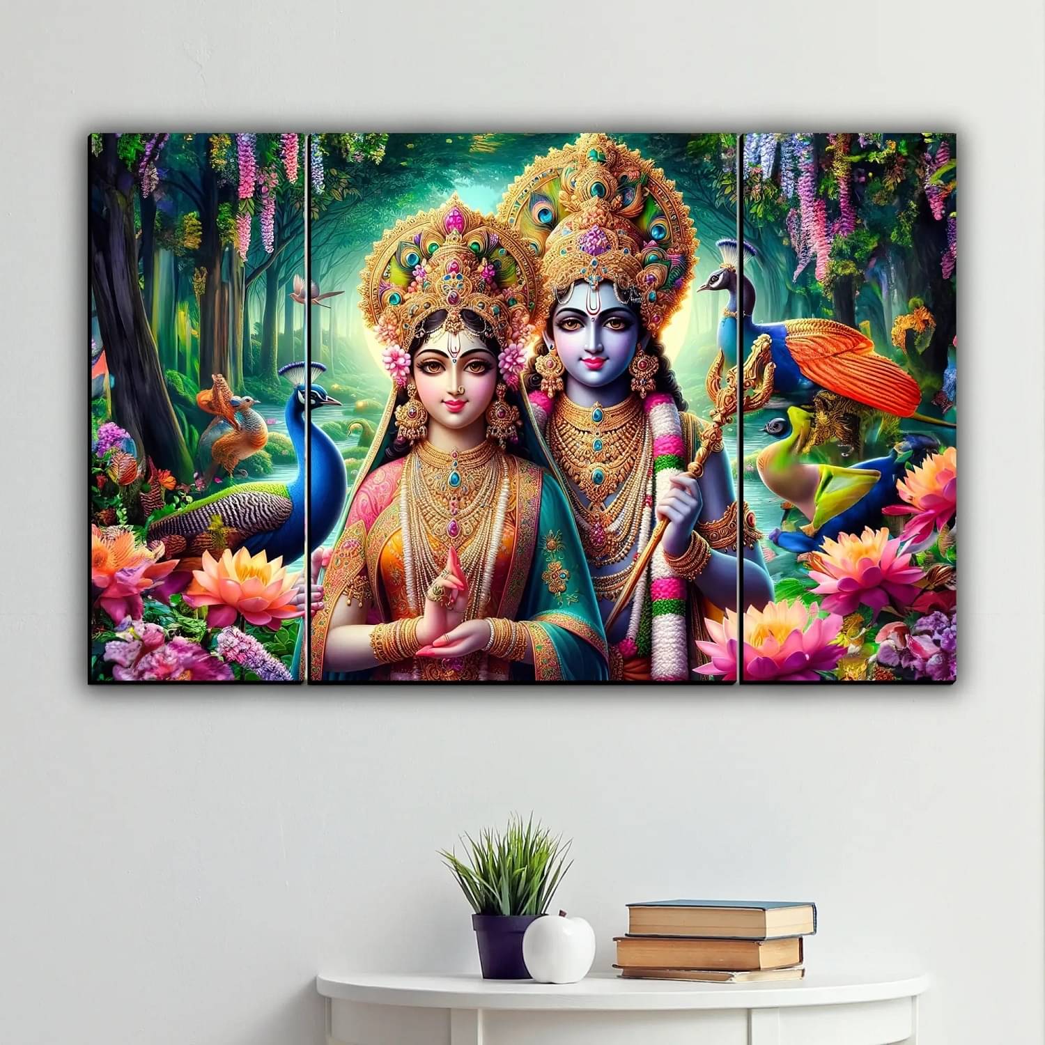     			TNFArt Set Of 3 Radha Krishna Wall Paintings For Living Room Gift Items 12 x 18 inch
