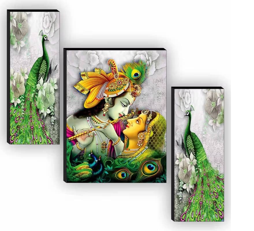 WALLArt Set Of 3 Radha Krishna Wall Paintings For Wall Décor Gift Items 12 x 18 inch