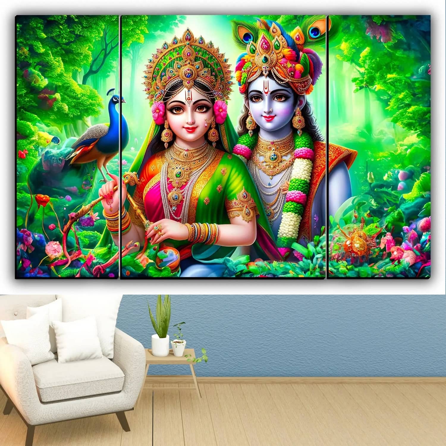 WALLArt Set Of 3 Radha Krishna Wall Paintings For Wall Décor Gift Items 12 x 18 inch