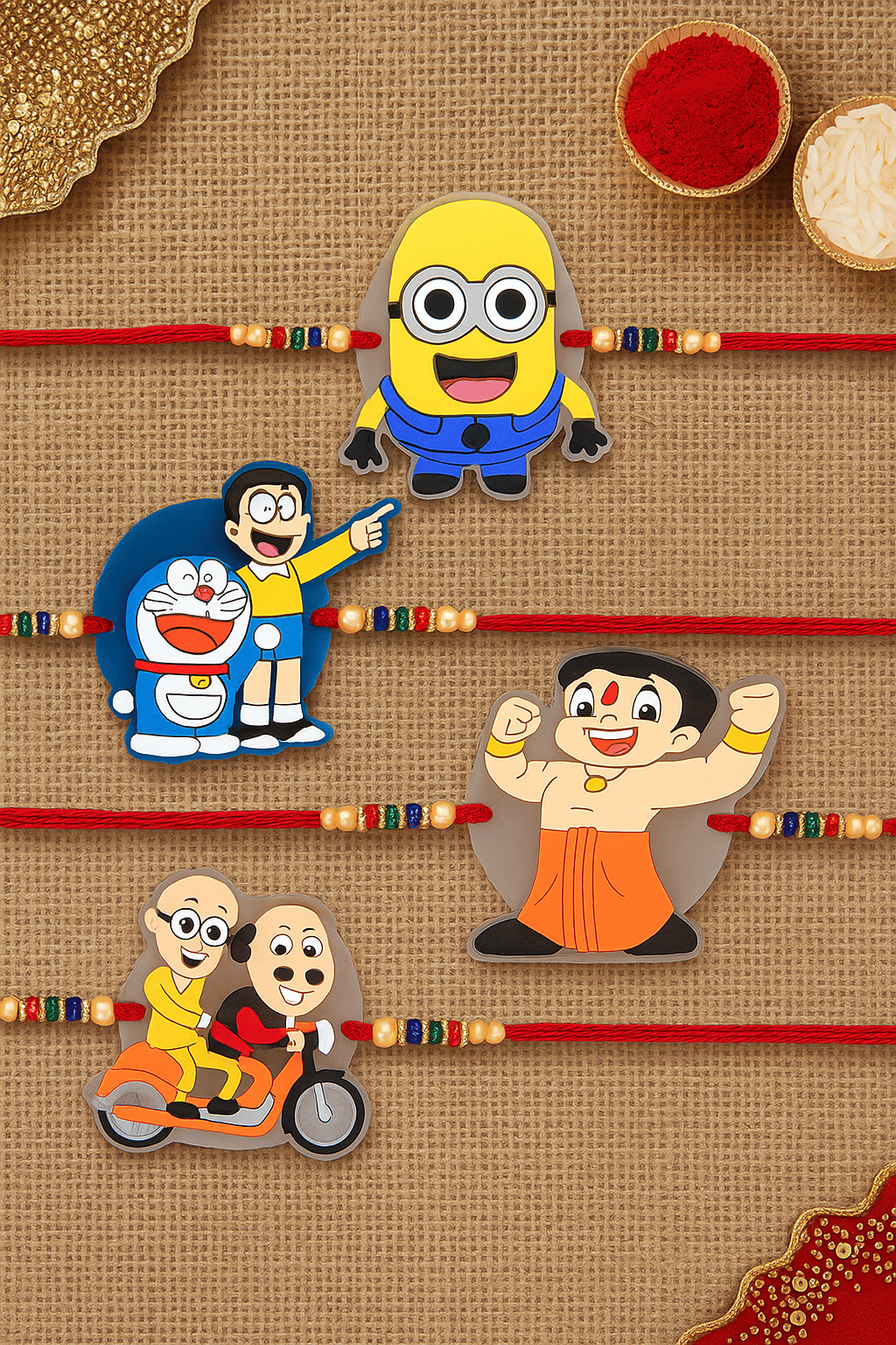 thriftkart - Rakhi Set Multicolour 4 pc Assorted kids favorite Character rakhi - Bangles & Bracelets | Buy online on ZillyBuy