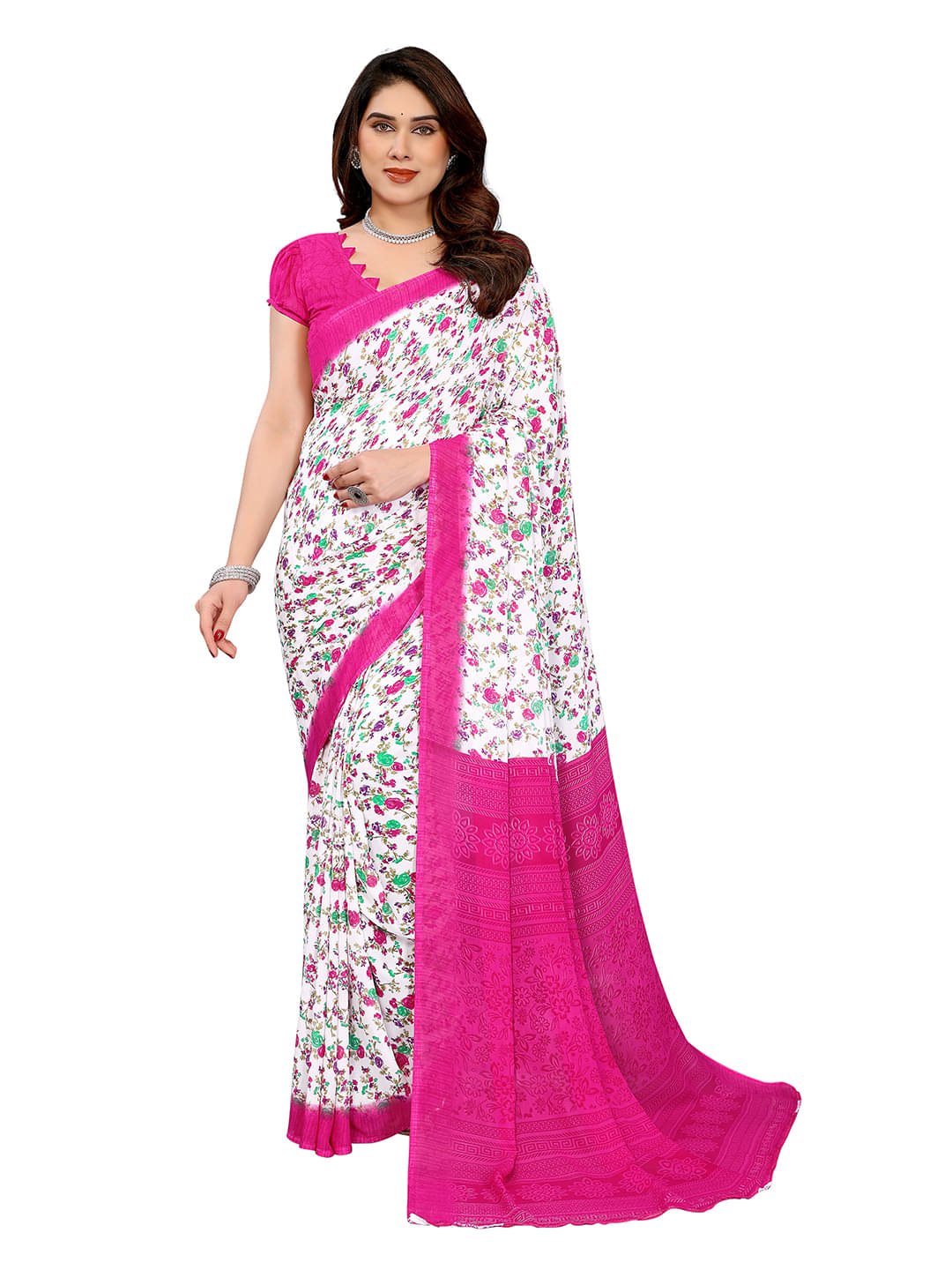 ANAND SAREES Georgette Printed Ilkal Saree With Unstitched Blouse Piece ( Pink ) ANAND SAREES Georgette Printed Ilkal Saree With Unstitched Blouse Piece ( Pink )