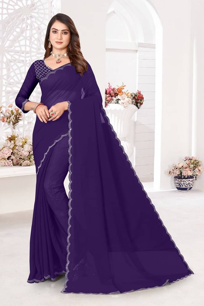 BATHANI CREATION Georgette Embellished Bhagalpuri Saree With Unstitched Blouse Piece ( Purple ) BATHANI CREATION Georgette Embellished Bhagalpuri Saree With Unstitched Blouse Piece ( Purple )