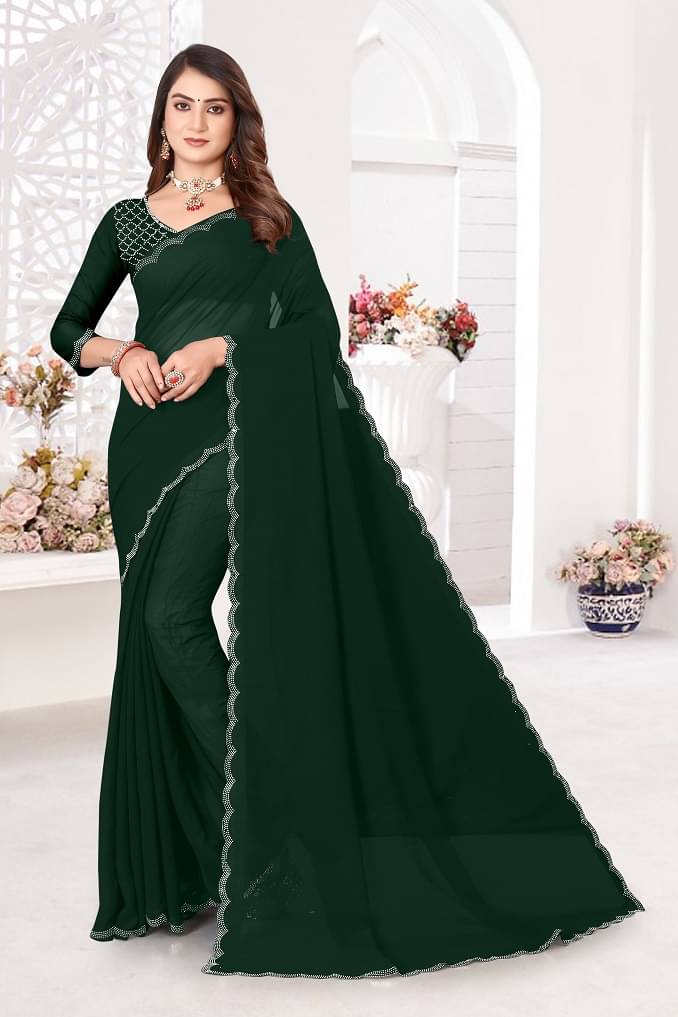 BATHANI CREATION Georgette Embellished Bhagalpuri Saree With Unstitched Blouse Piece ( Green ) BATHANI CREATION Georgette Embellished Bhagalpuri Saree With Unstitched Blouse Piece ( Green )