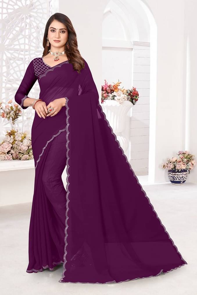 BATHANI CREATION Georgette Embellished Bhagalpuri Saree With Unstitched Blouse Piece ( Wine ) BATHANI CREATION Georgette Embellished Bhagalpuri Saree With Unstitched Blouse Piece ( Wine )