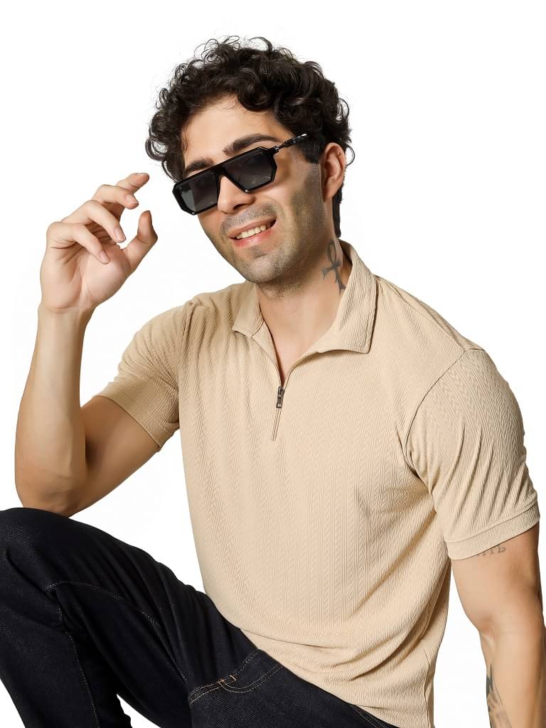 BLUEFICUS Men Polyester Regular Fit Solid Polo T Shirt ( Beige ) BLUEFICUS Men Polyester Regular Fit Solid Polo T Shirt ( Beige )