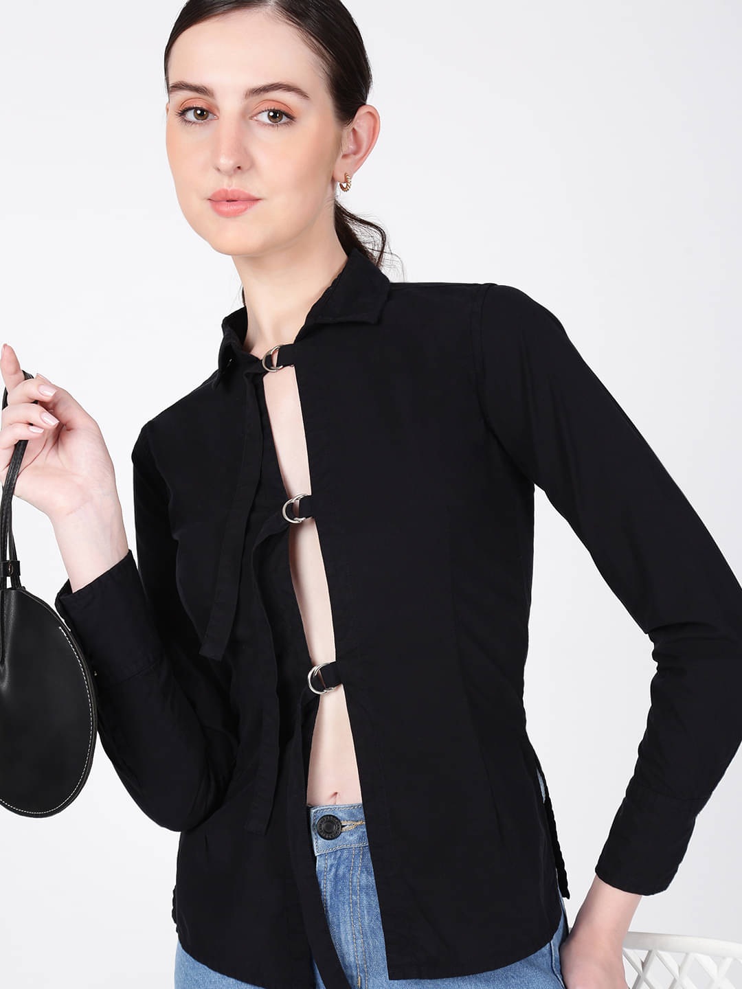 Bene Kleed Women Solid Cotton Shirt ( Black ) Bene Kleed Women Solid Cotton Shirt ( Black )