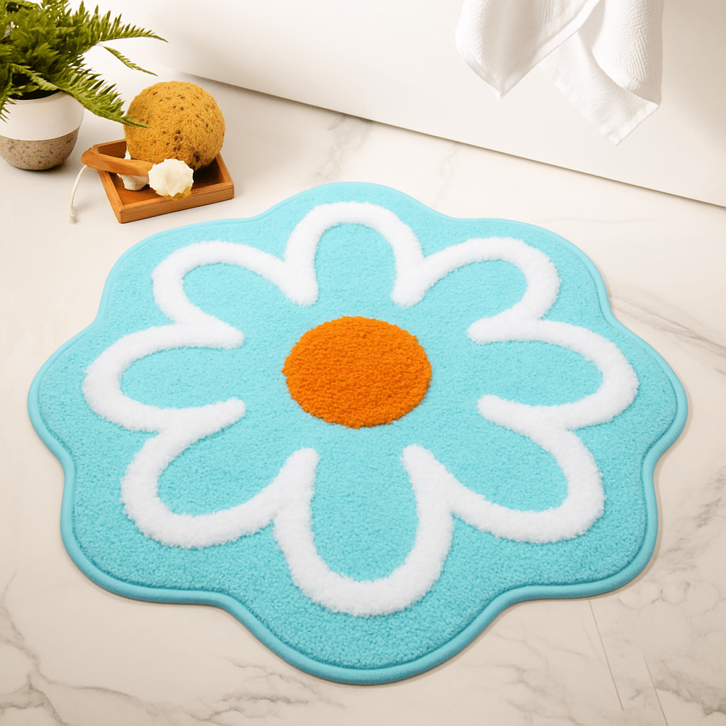     			ELANZA Aqua Polyester Rectangular Floor Mat ( Pack of 1 )