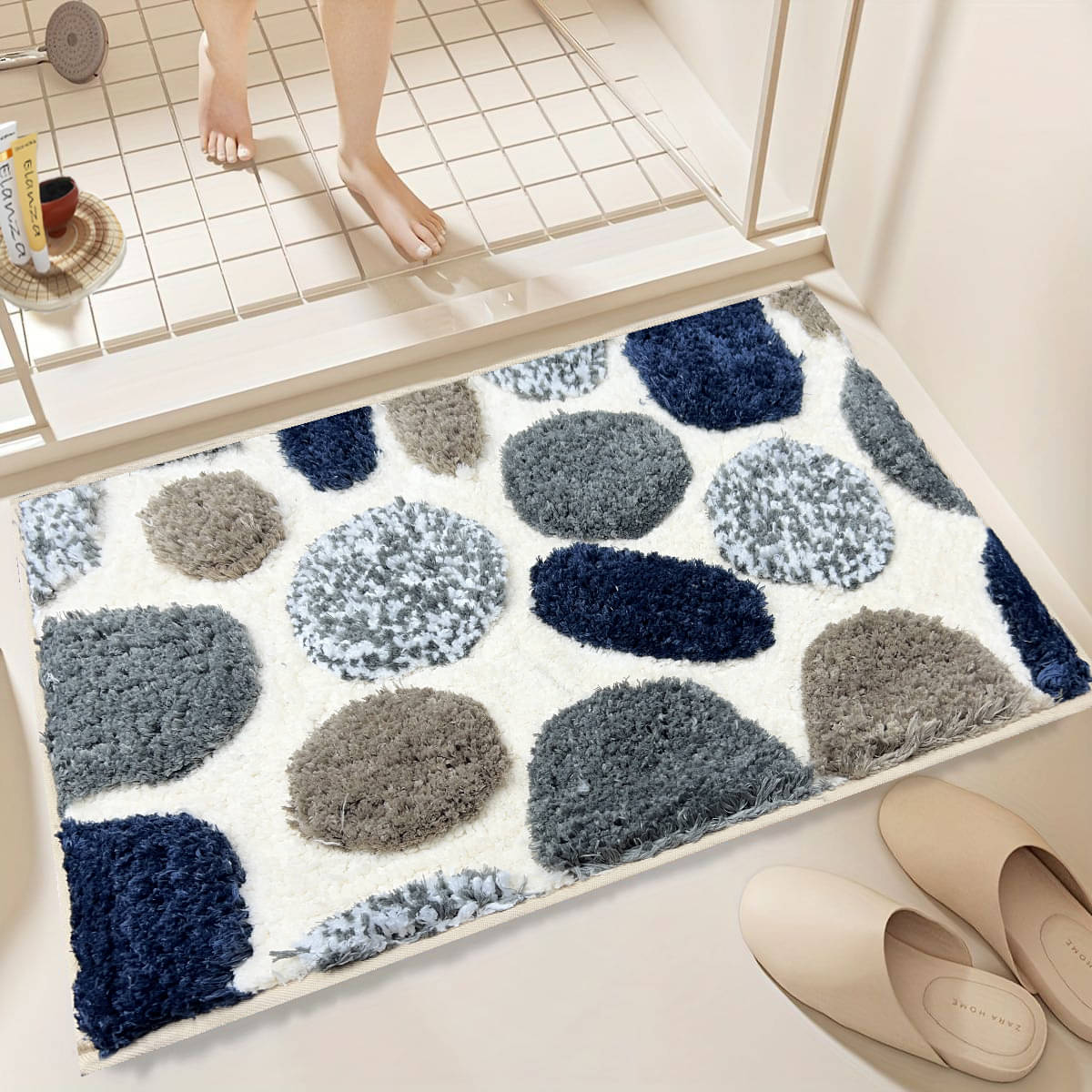     			ELANZA Gray Polyester Rectangular Floor Mat ( Pack of 1 )