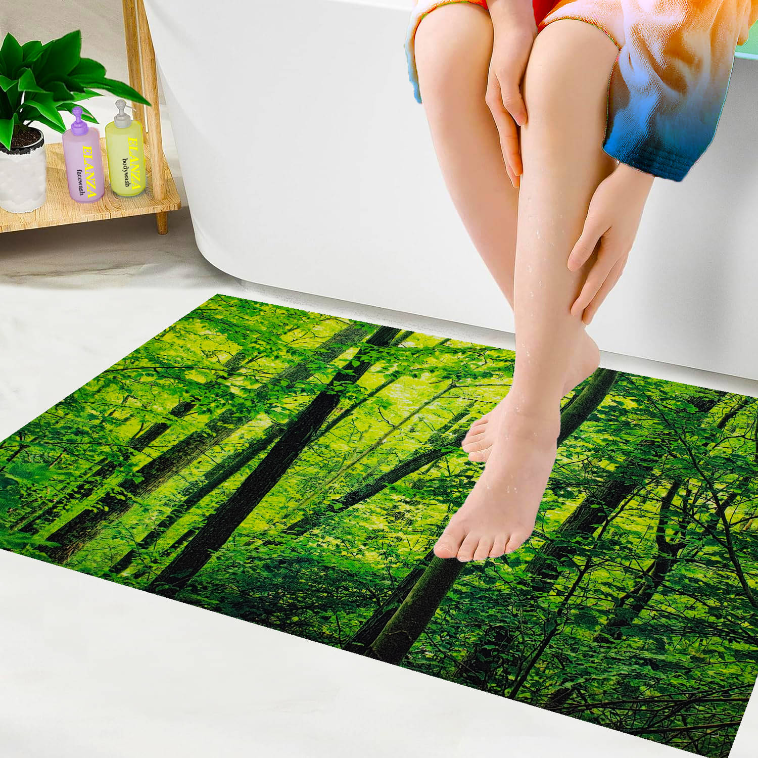     			ELANZA Green Polyester Rectangular Floor Mat ( Pack of 1 )