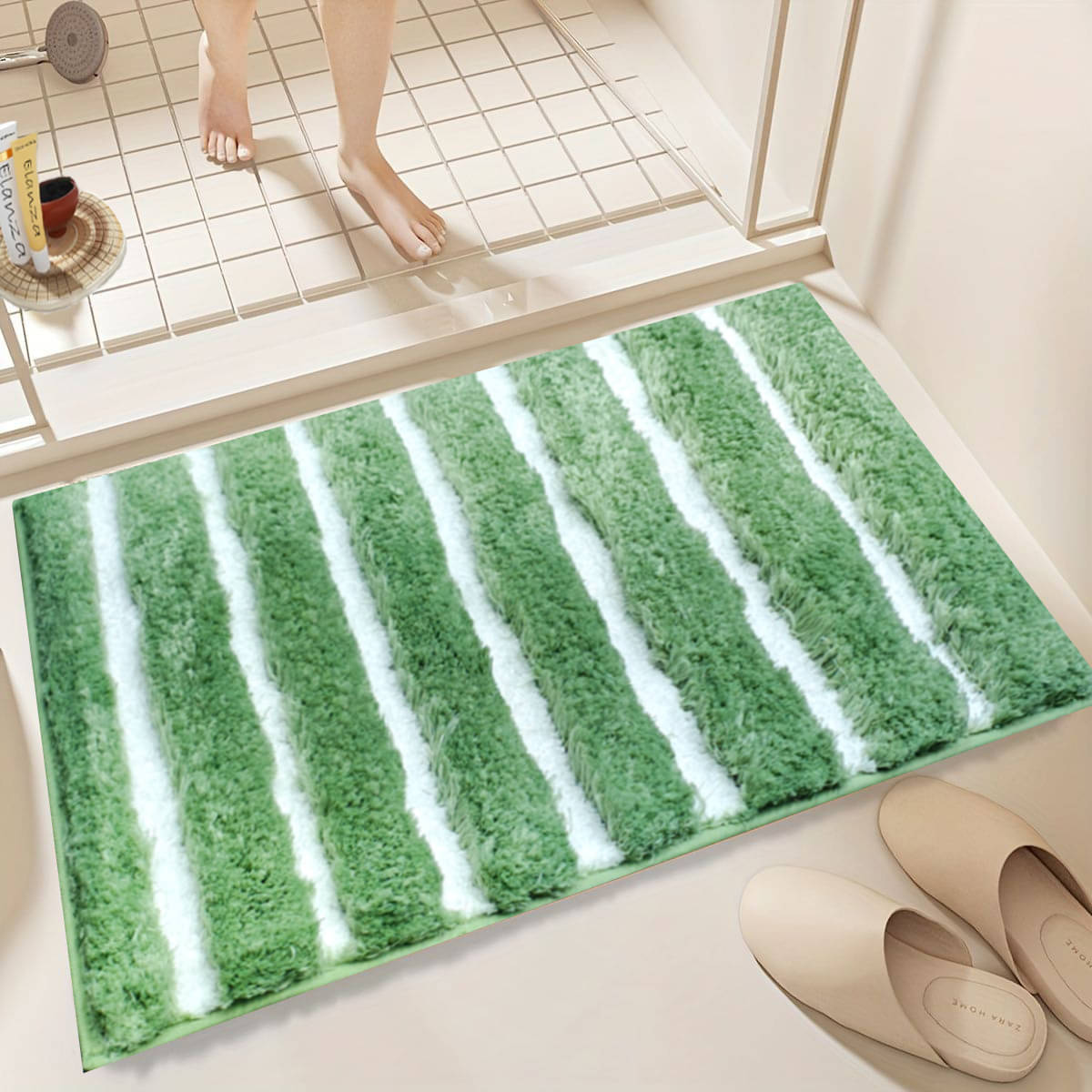     			ELANZA Green Polyester Rectangular Floor Mat ( Pack of 1 )