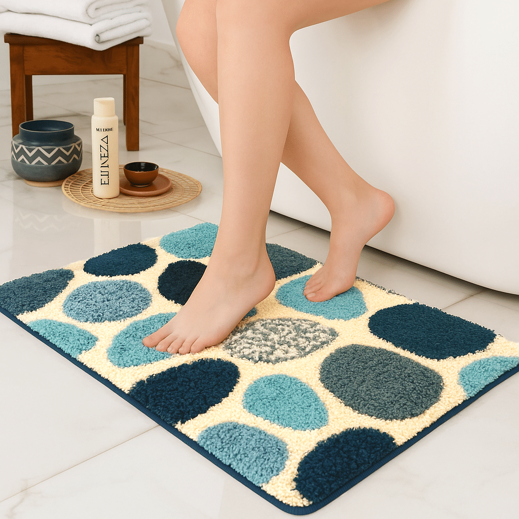     			ELANZA Navy Polyester Rectangular Floor Mat ( Pack of 1 )