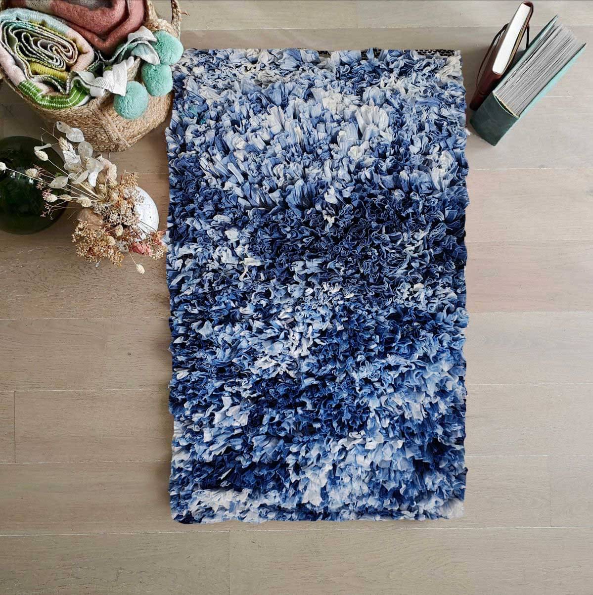     			ELANZA Navy Polyester Rectangular Floor Mat ( Pack of 1 )
