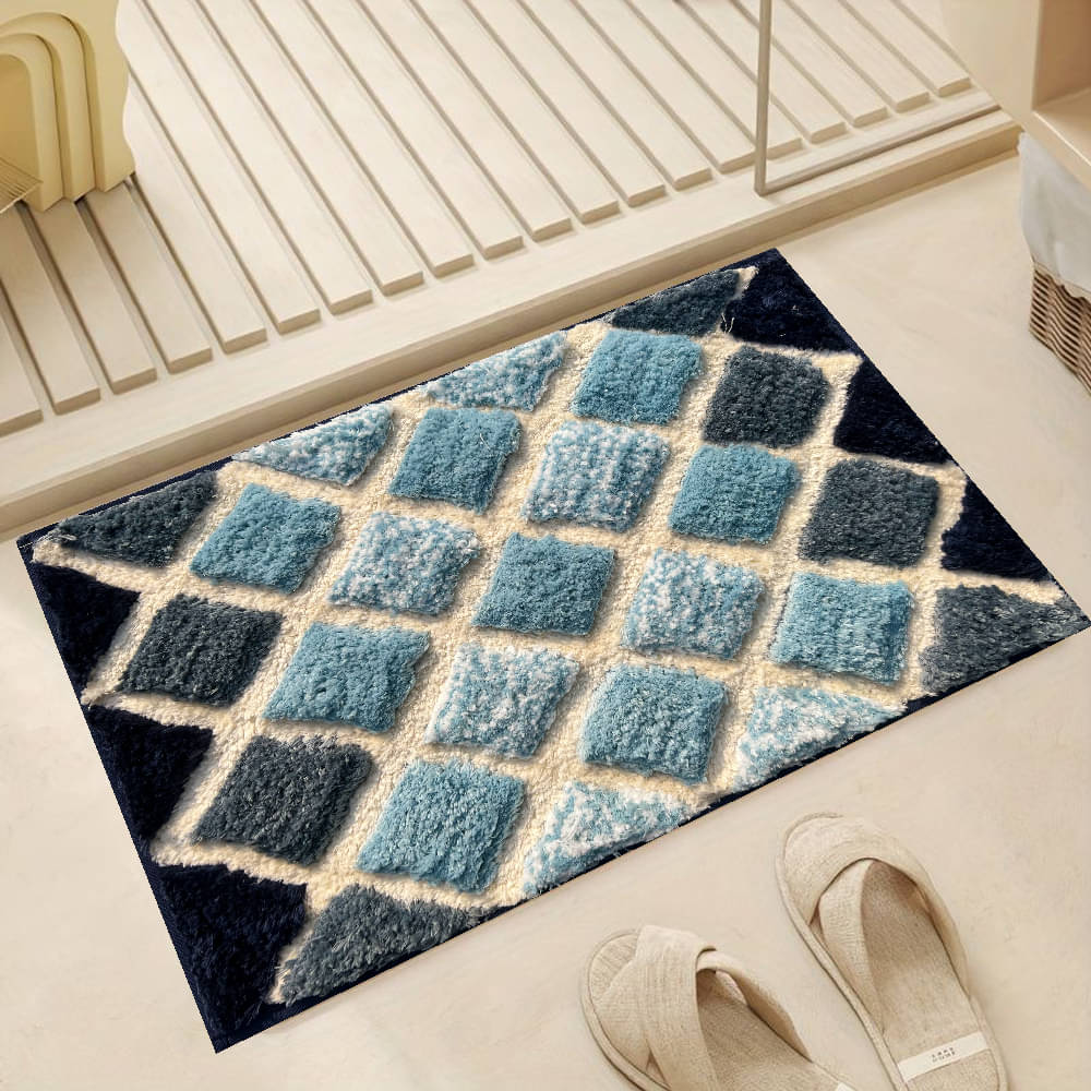     			ELANZA Navy Polyester Rectangular Floor Mat ( Pack of 1 )