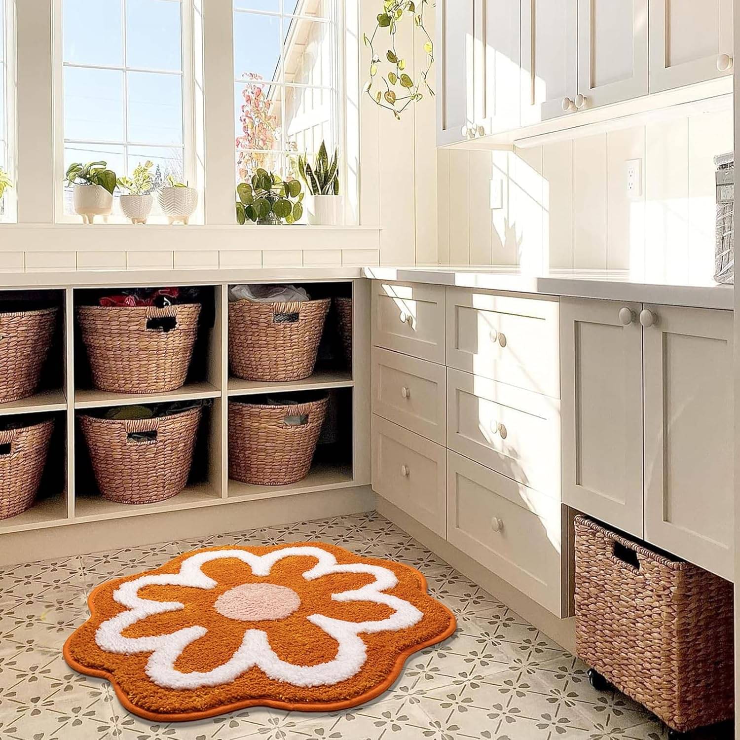     			ELANZA Orange Polyester Rectangular Floor Mat ( Pack of 1 )