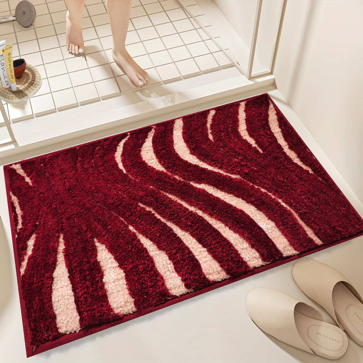     			ELANZA Red Polyester Rectangular Floor Mat ( Pack of 1 )