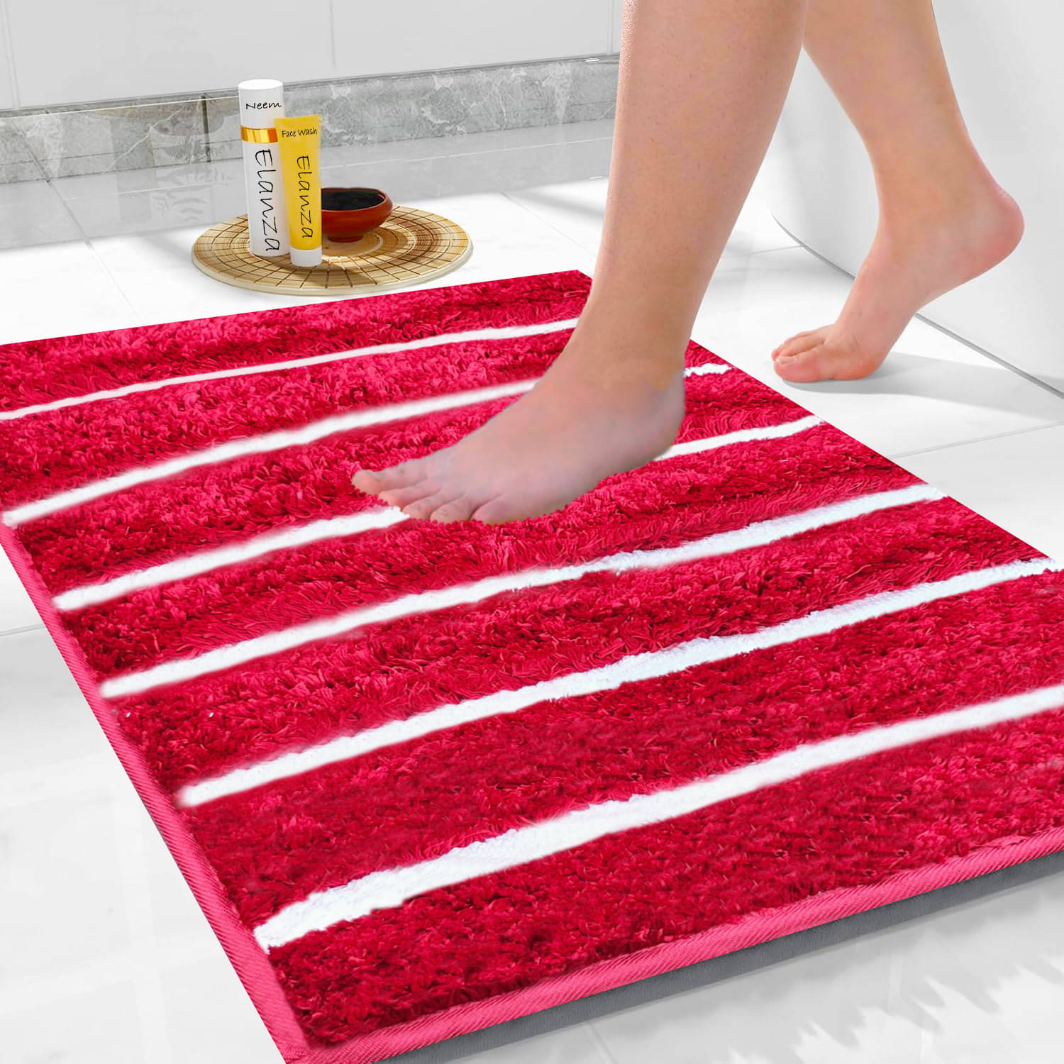     			ELANZA Red Polyester Rectangular Floor Mat ( Pack of 1 )