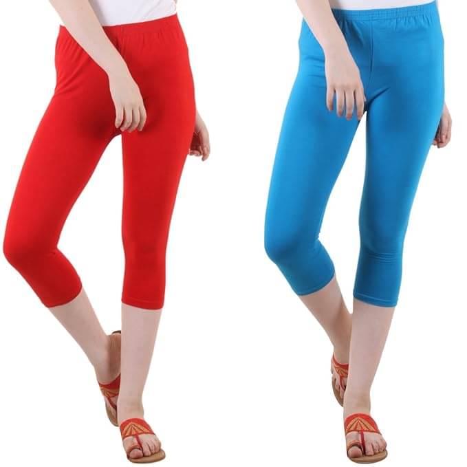     			Fasha Cotton Lycra Capris - Multi Color Pack of 2