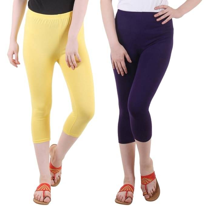     			Fasha Cotton Lycra Capris - Multi Color Pack of 2