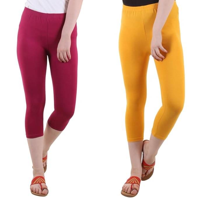     			Fasha Cotton Lycra Capris - Multi Color Pack of 2