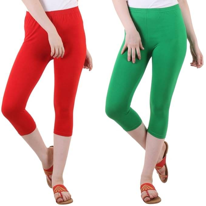     			Fasha Cotton Lycra Capris - Multi Color Pack of 2