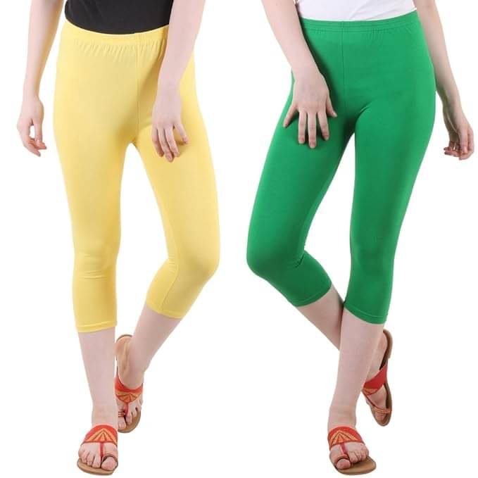     			Fasha Cotton Lycra Capris - Multi Color Pack of 2
