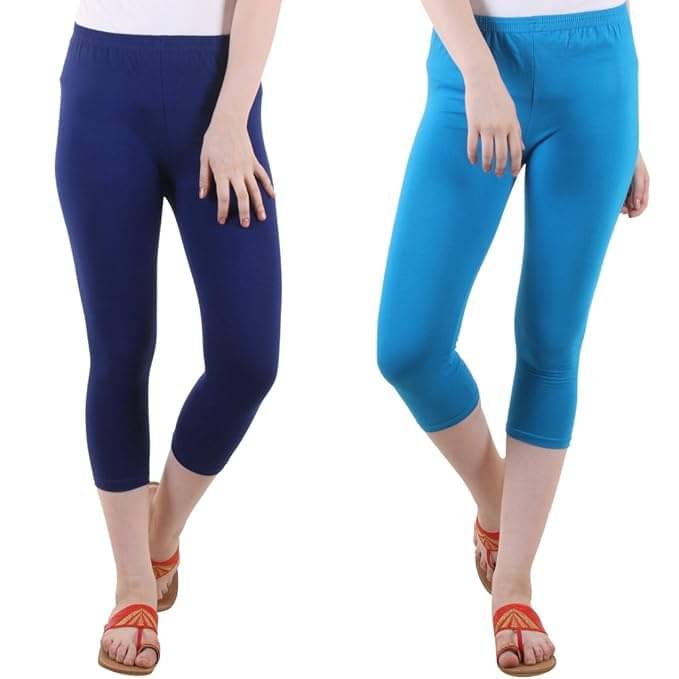     			Fasha Cotton Lycra Capris - Multi Color Pack of 2