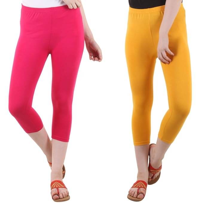     			Fasha Cotton Lycra Capris - Multi Color Pack of 2