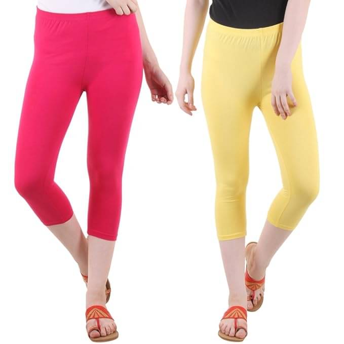     			Fasha Cotton Lycra Capris - Multi Color Pack of 2