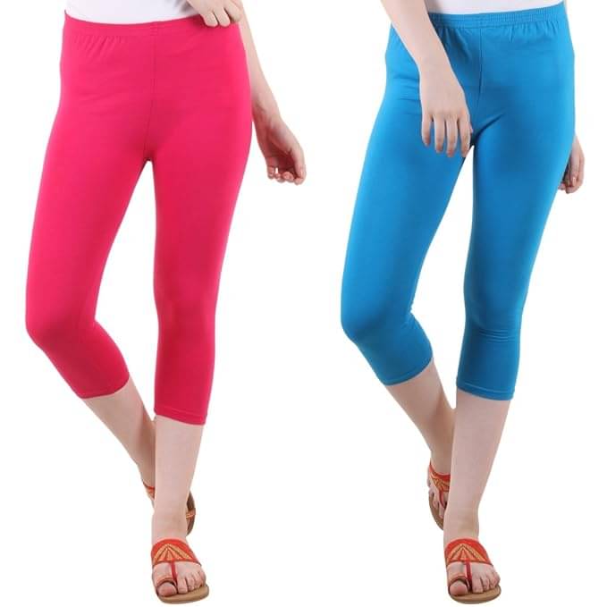     			Fasha Cotton Lycra Capris - Multi Color Pack of 2