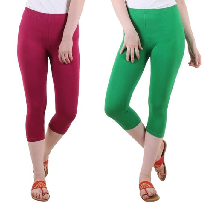     			Fasha Cotton Lycra Capris - Multi Color Pack of 2