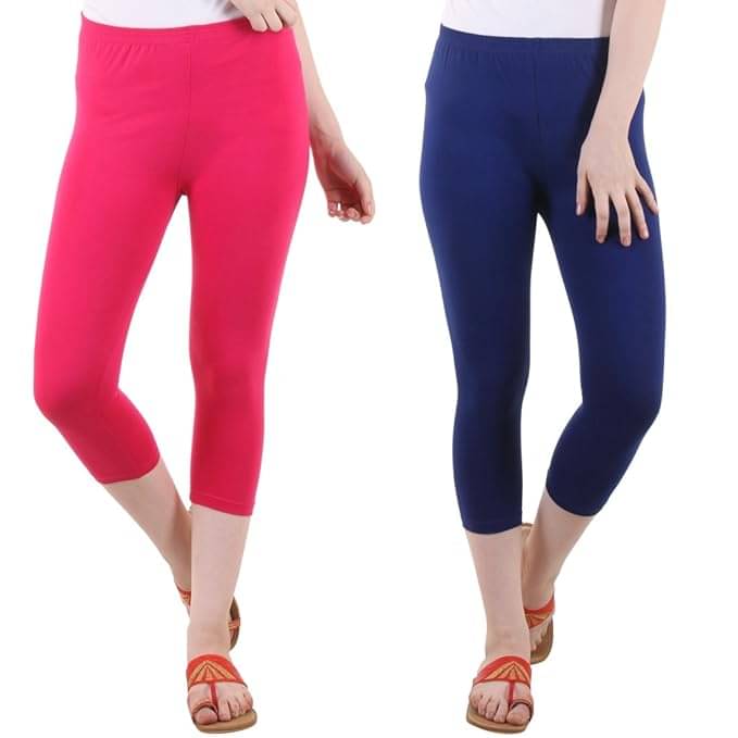     			Fasha Cotton Lycra Capris - Multi Color Pack of 2