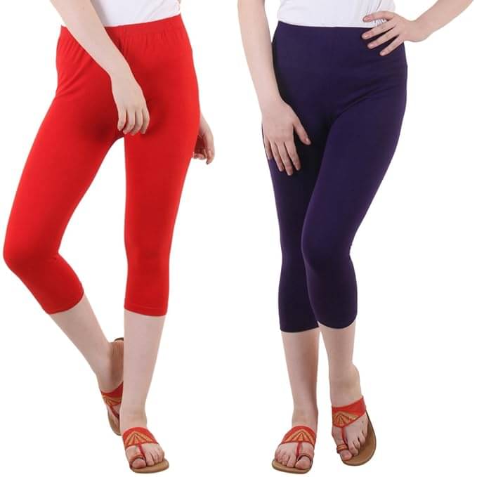     			Fasha Cotton Lycra Capris - Multi Color Pack of 2