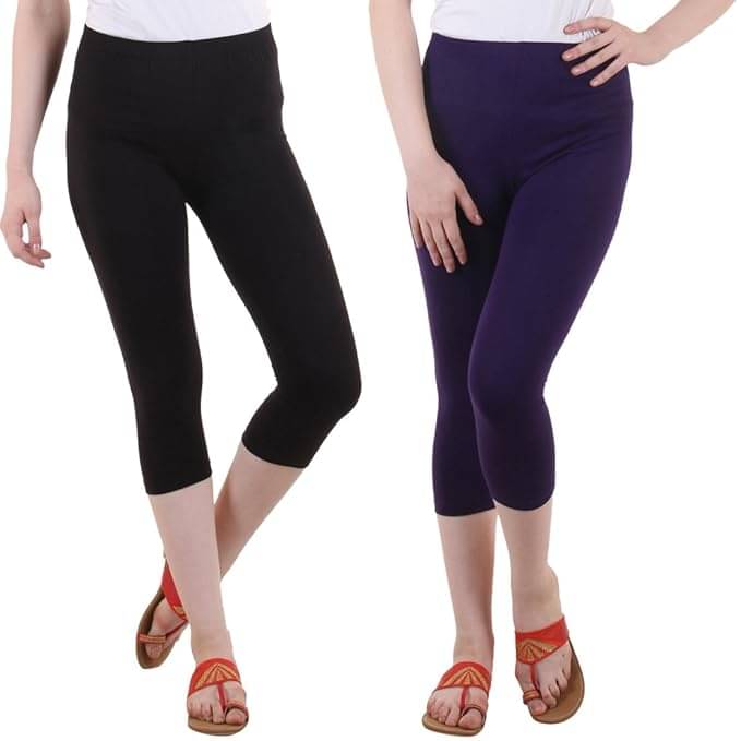     			Fasha Cotton Lycra Capris - Multi Color Pack of 2