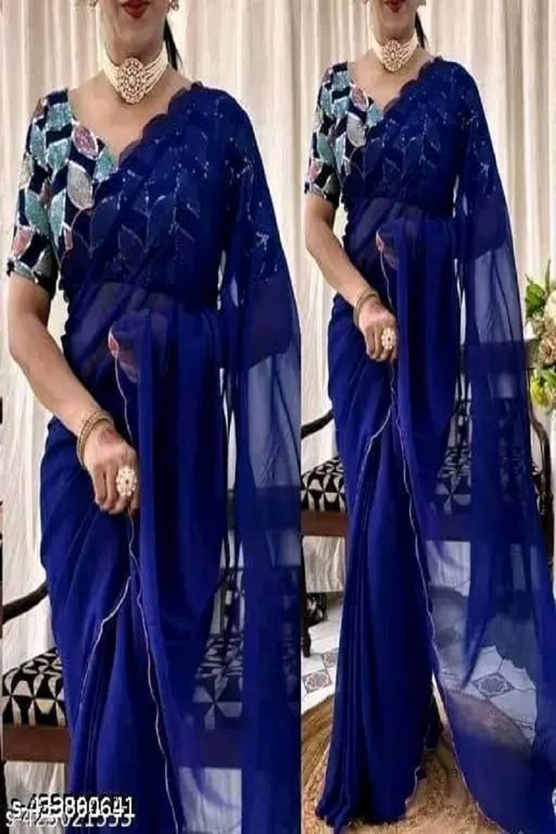     			GOLDEN TEX Georgette Dyed Leheriya Saree With Unstitched Blouse Piece ( Blue )