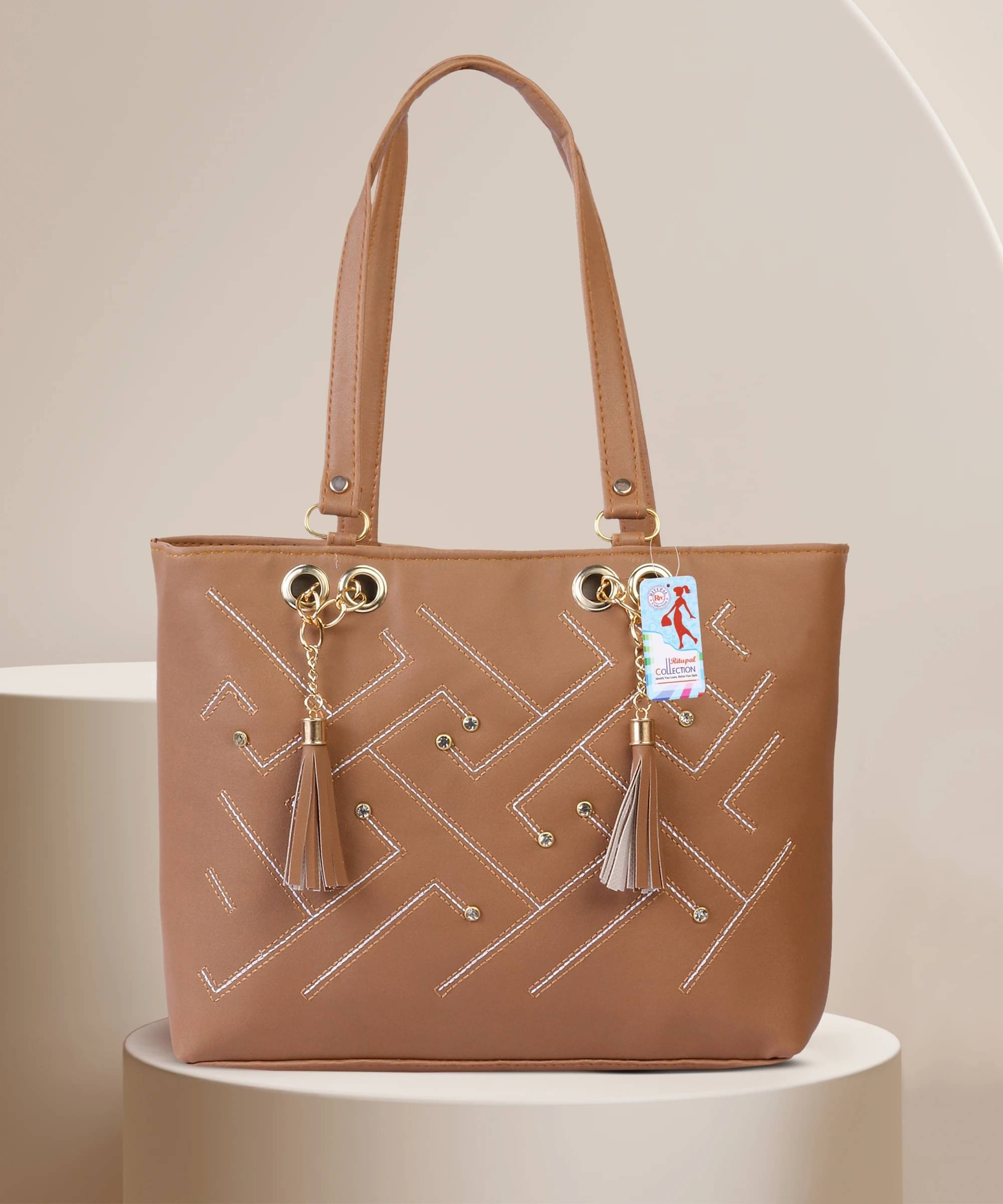     			Generic Handheld Bag Artificial Leather Set of 1 ( Tan )