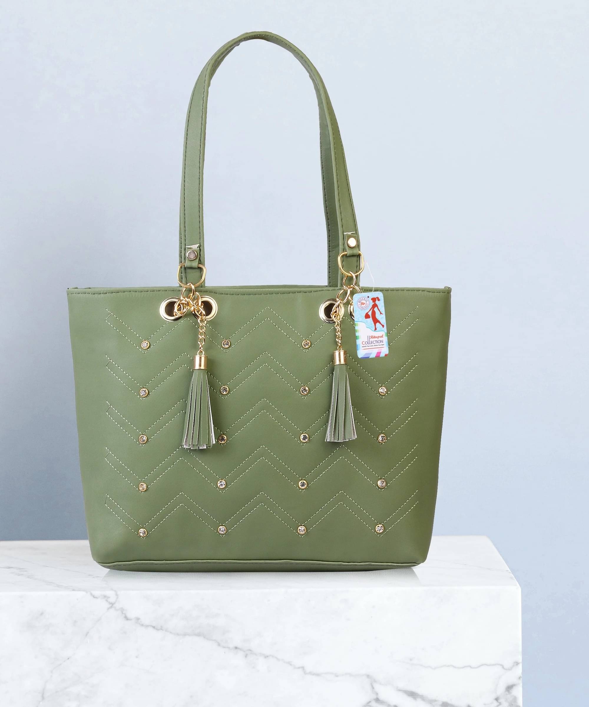     			Generic Handheld Bag Artificial Leather Set of 1 ( Green )