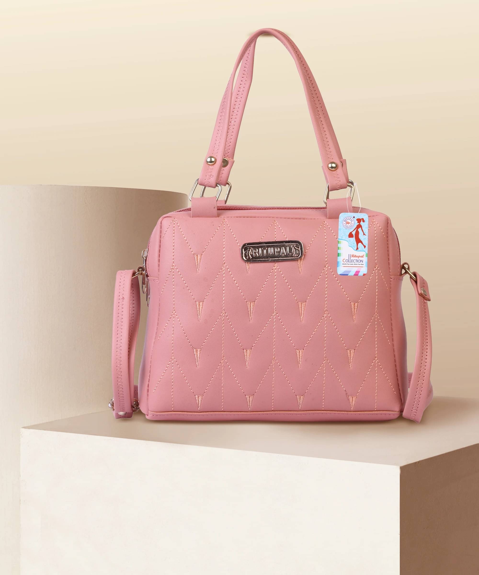     			Generic Handheld Bag Artificial Leather Set of 1 ( Pink )
