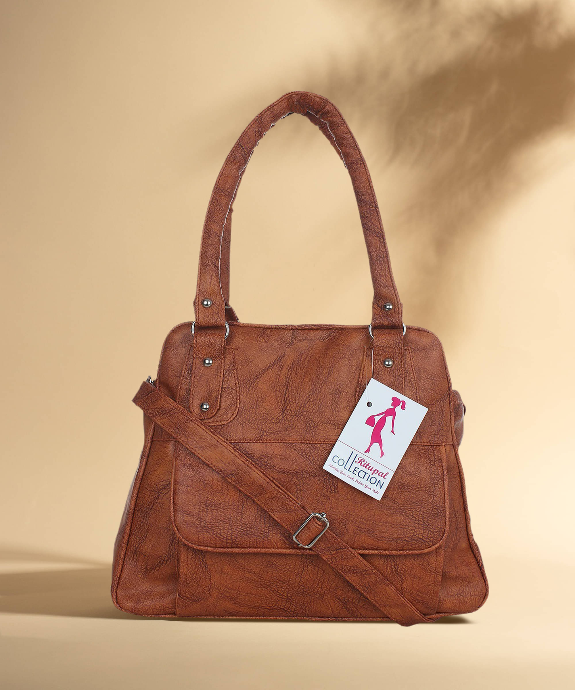     			Generic Handheld Bag Faux Leather Set of 1 ( Brown )