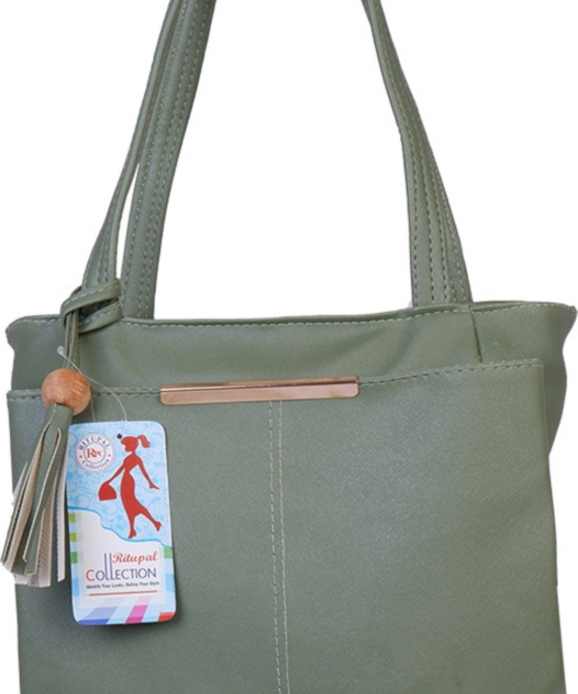     			Generic Handheld Bag Faux Leather Set of 1 ( Green )