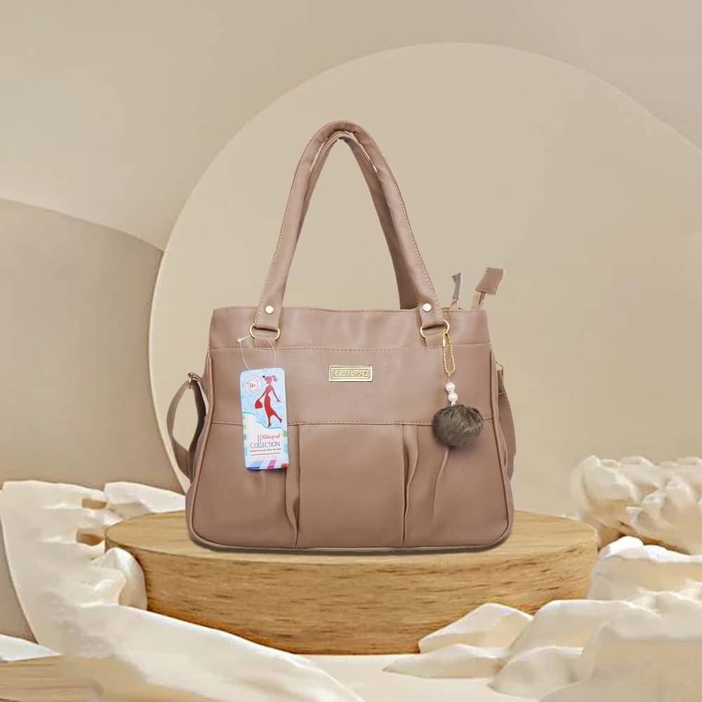     			Generic Handheld Bag Faux Leather Set of 1 ( Beige )