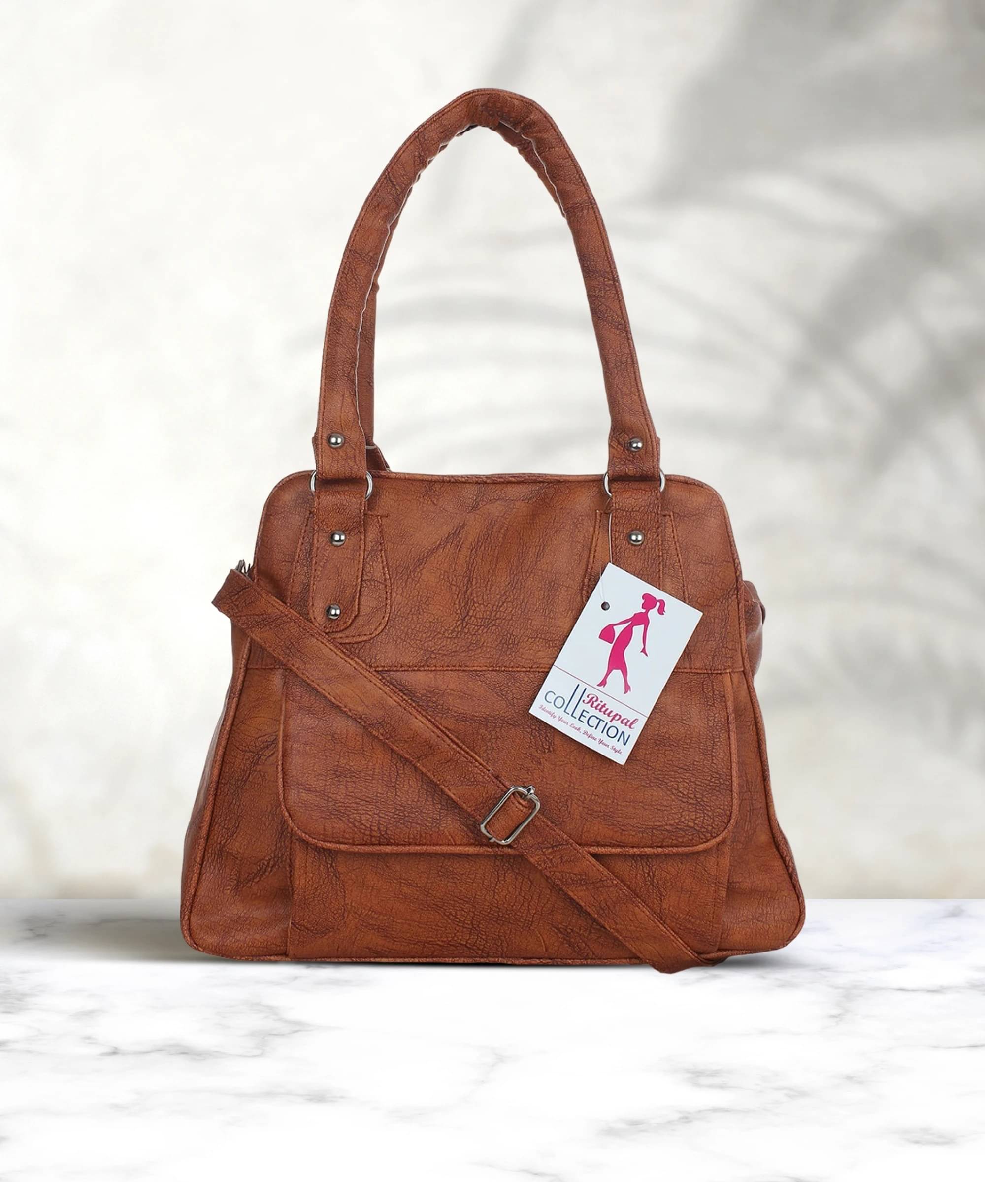     			Generic Handheld Bag Faux Leather Set of 1 ( Brown )